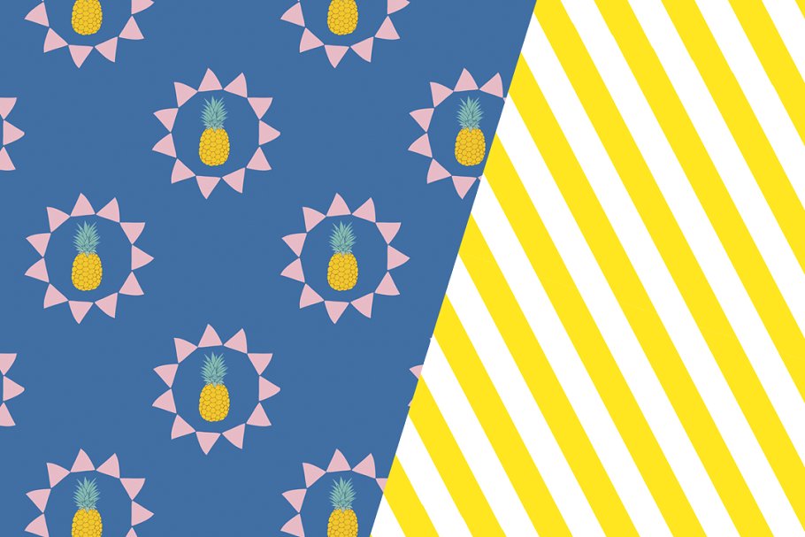 一套黄色、蓝色和粉色的现代夏季菠萝图案  Summer pineapple patterns插图(3)