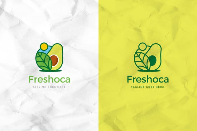 绿色健康水果食品品牌Logo设计模板 Freshoca Avocado Logo Template插图(2)