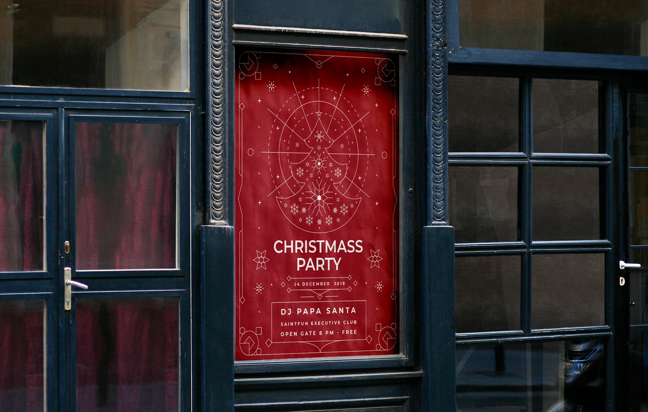 大红色圣诞派对活动海报设计模板 Christmas Party Poster插图(3)