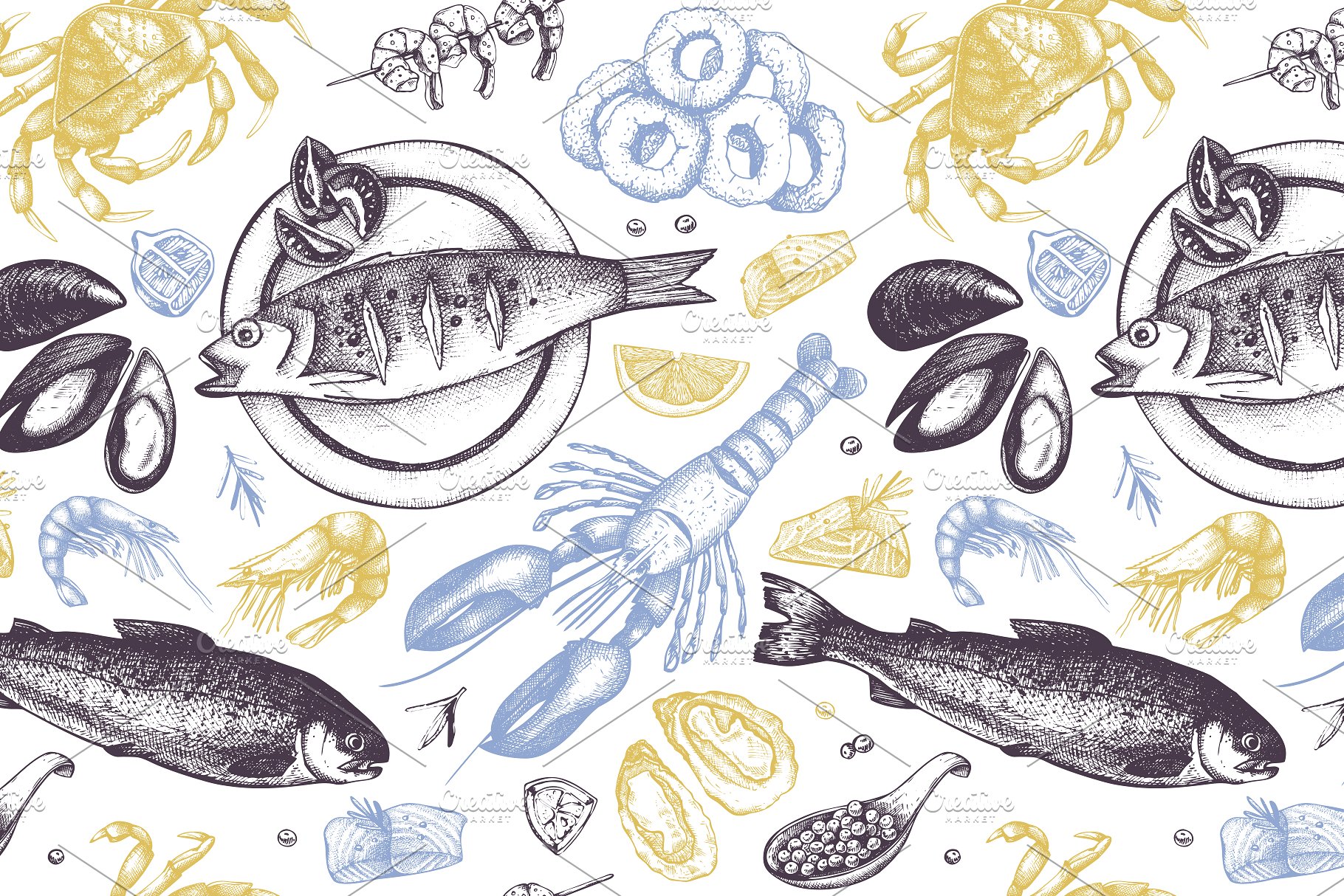 传统海鲜插图和菜单矢量设计 Vector Seafood Menu Design插图(6)