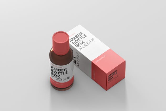 琥珀色药物瓶子&盒子设计样机 Amber Bottle Box Mockup插图(1)