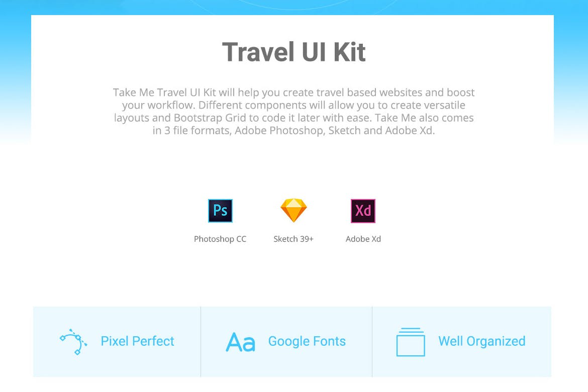 旅游门户网站UI界面设计套件 Take Me UI Kit插图(1)