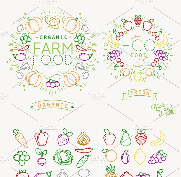 扁平化水果蔬菜食物元素插图 Flat Fruits & Vegetables Icons插图(3)