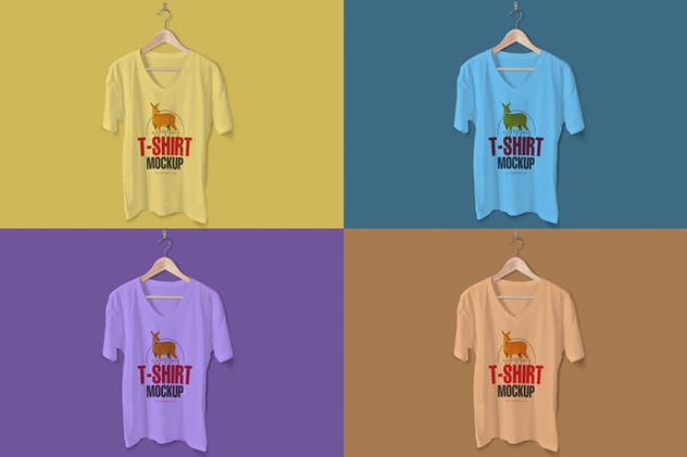 6款潮流V领T恤印花设计样机模板 6 Trendy V-Neck T-Shirt Mockups插图(2)