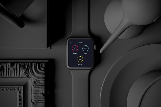 时尚深色Apple智能手表样机模板 Dark Apple watch插图(6)
