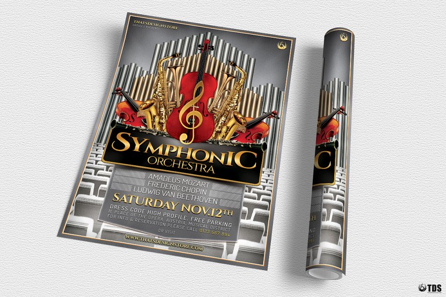 交响乐团演出传单PSD模板v1 Symphonic Orchestra Flyer PSD V1插图(2)