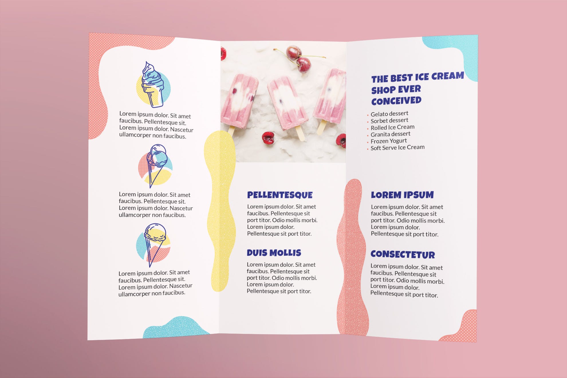 雪糕店三折页传单设计模板 Ice Cream Shop Brochure Trifold插图(2)