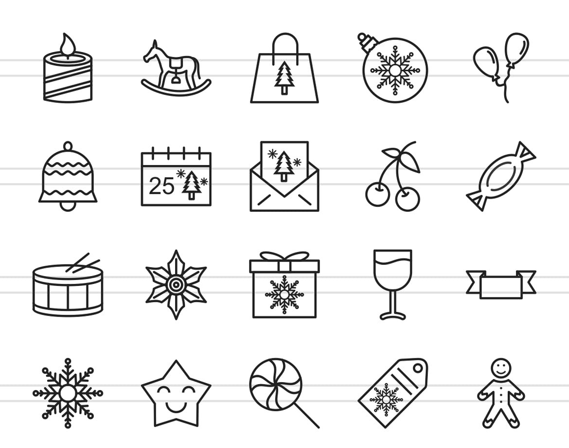40枚圣诞节主题矢量线性图标 40 Christmas Line Icons插图(1)
