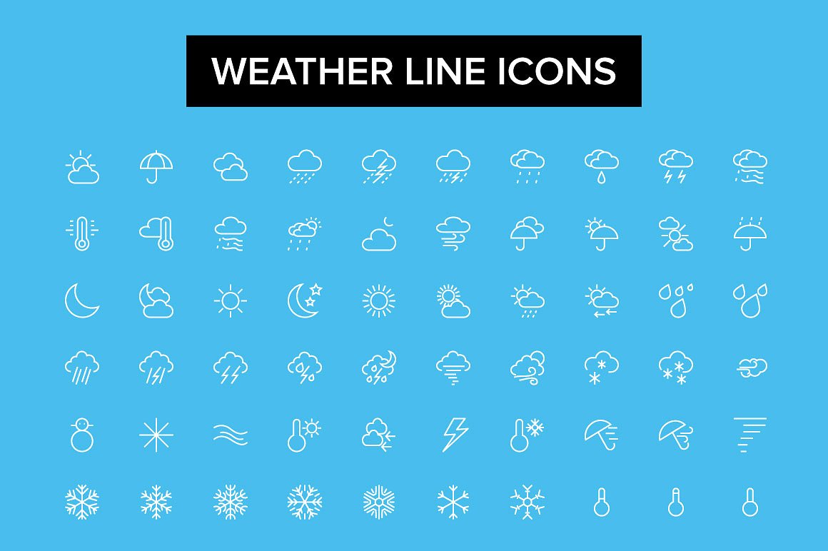 天气主题线条图标素材 Weather Line Icons插图