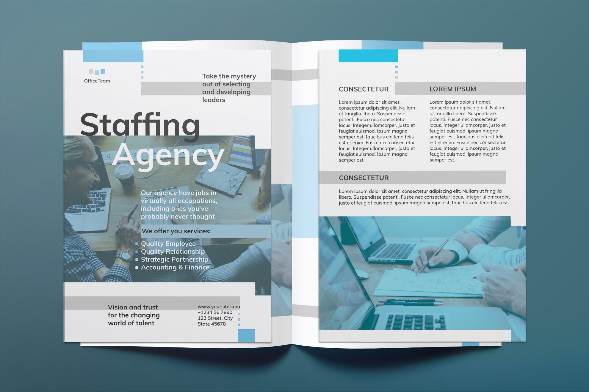 人力资源市场双页宣传单设计模板 Staffing Agency Flyer插图(1)