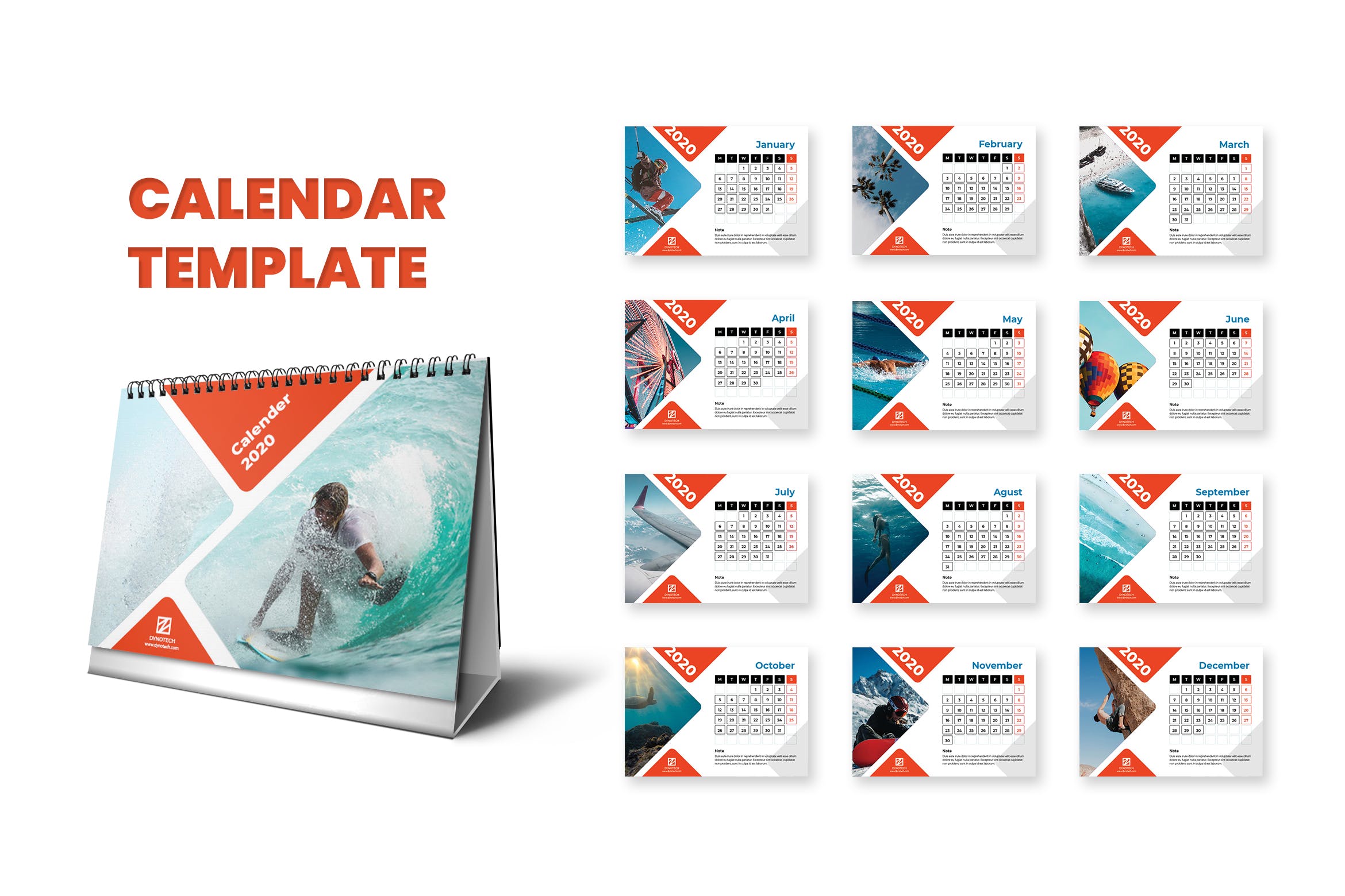 2020年极限运动主题台历定制排版设计模板 Calendar 2020插图
