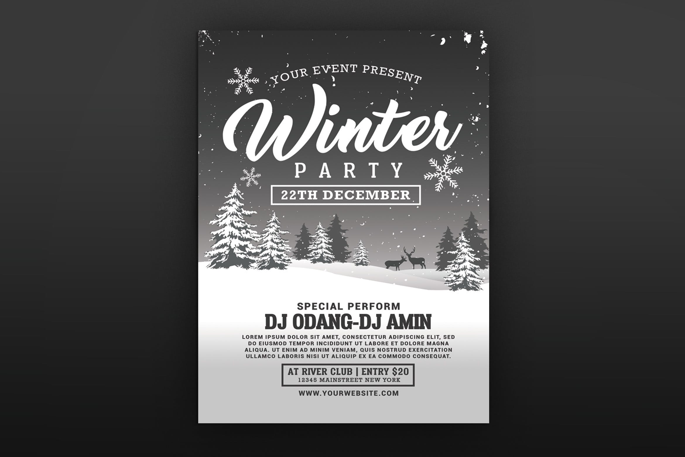 冬季DJ音乐派对活动海报传单设计模板 Winter Party Flyer插图
