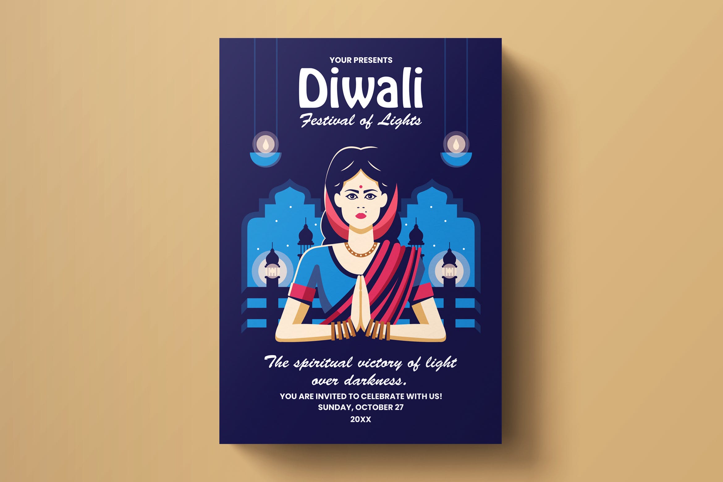 印度排灯节活动海报传单设计模板v3 Diwali Flyer Template插图