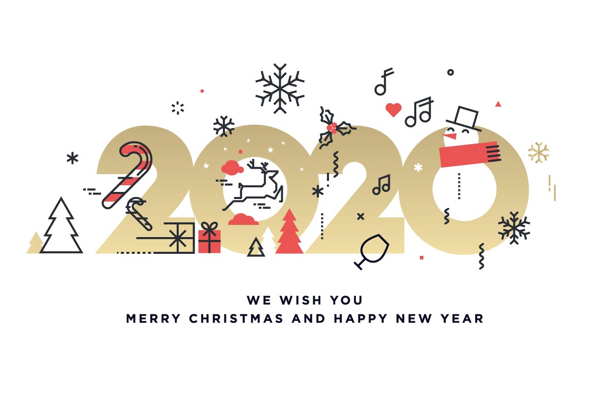 圣诞节&2020年新年主题创意数字矢量插画设计素材v3 Merry Christmas and Happy New Year 2020插图(1)
