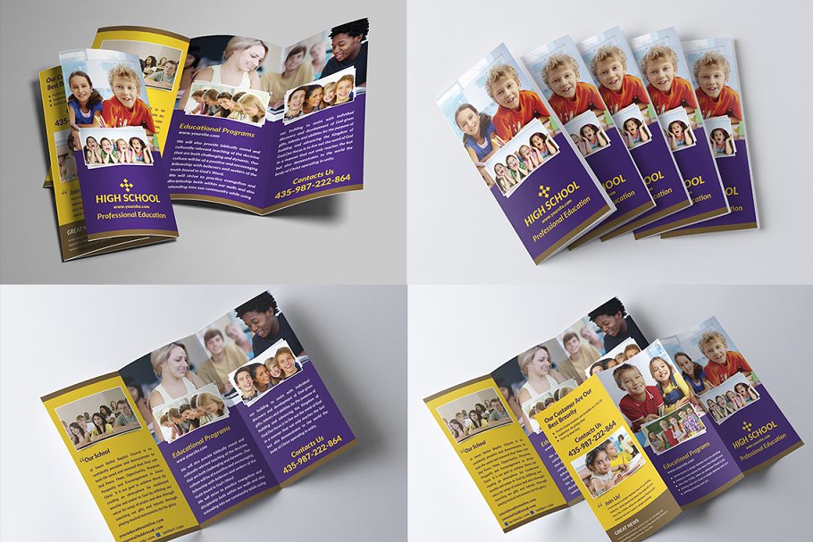 学校教育机构三折页宣传册模板 School Trifold Brochure Bundle插图(3)