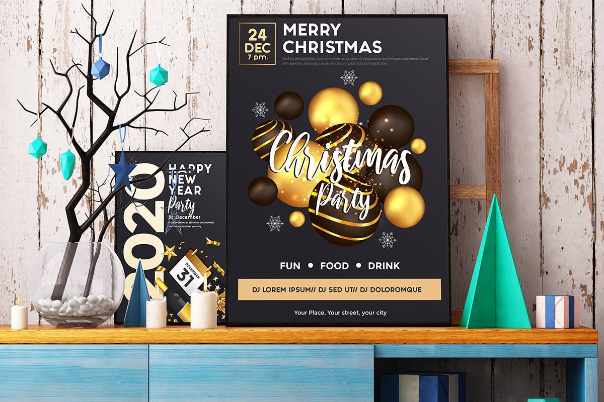 16合1圣诞节/新年主题海报传单设计模板 Set of 16 Christmas and Happy New Year Party Flyer插图(5)