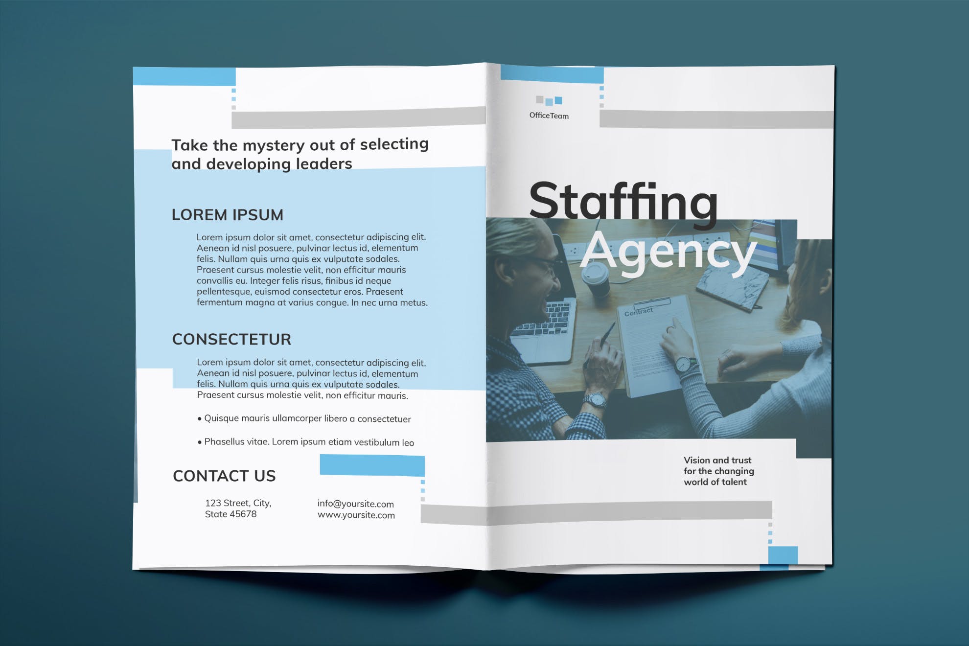 人力资源市场对折宣传单设计模板 Staffing Agency Brochure Bifold插图(1)