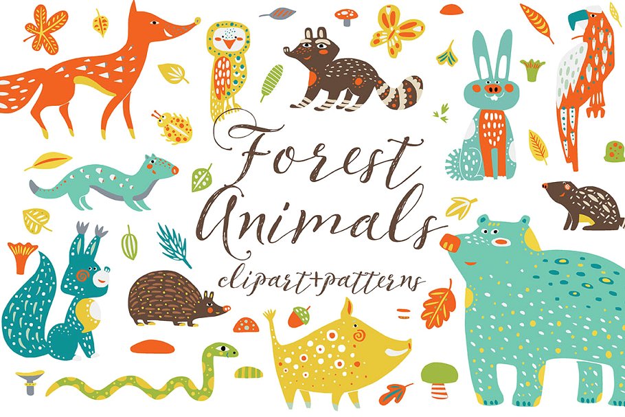 可爱的森林动物剪贴画 Cute Forest Animals Clipart插图
