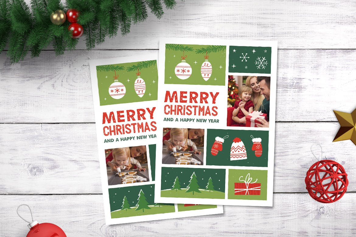 创意圣诞节主题照片贺卡设计模板 Illustrated Christmas Photocard插图