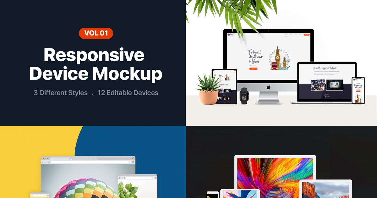 响应式设计效果图多设备预览样机模板v1 Responsive Device Mockup Vol 01插图