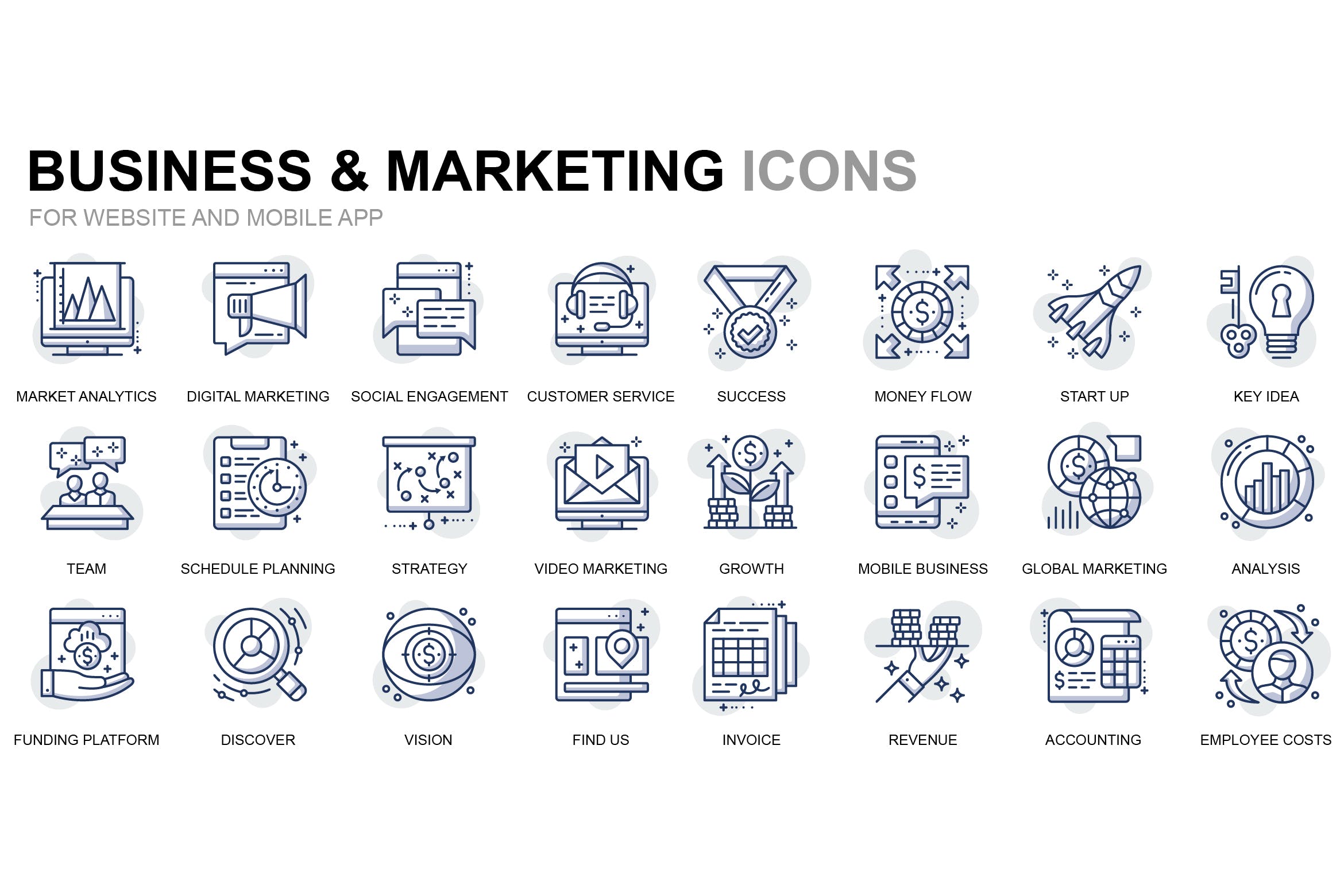 商业营销主题细线图标素材 Business and Marketing Thin Line Icons插图