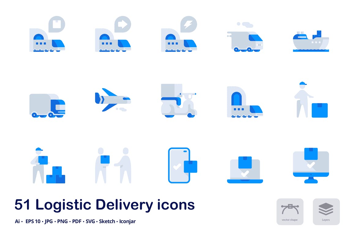 物流配送快递行业双色调扁平化矢量图标 Logistic Delivery Accent Duo Tone Icons插图(1)