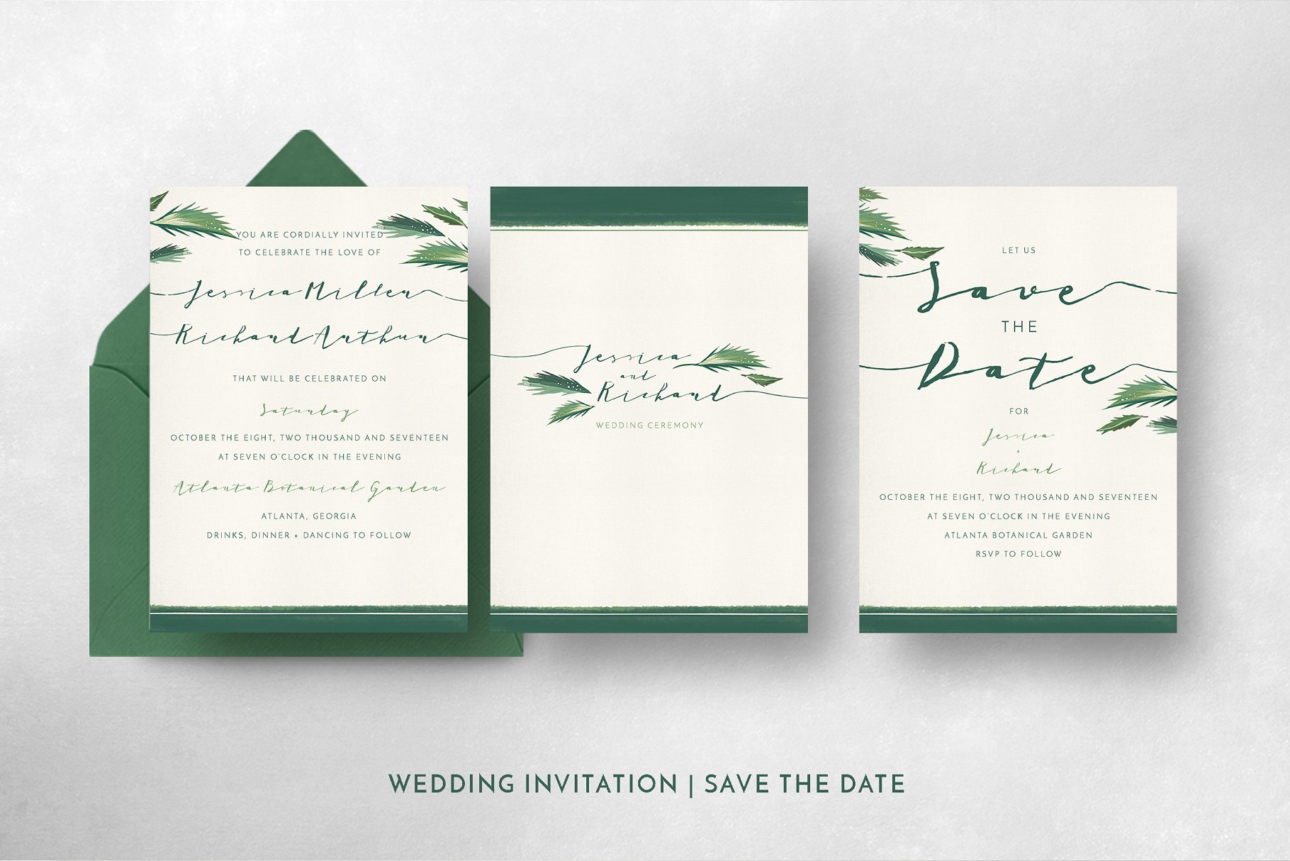 简约热带植物装饰婚礼邀请函模板 Classy Tropical Wedding Suite插图(5)