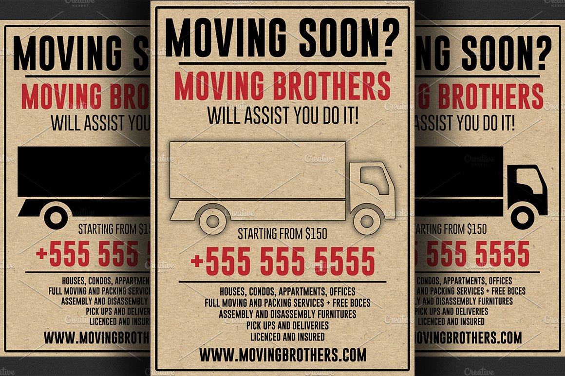 物流运输搬家公司广告海报设计模板 Moving Company Flyer Template插图