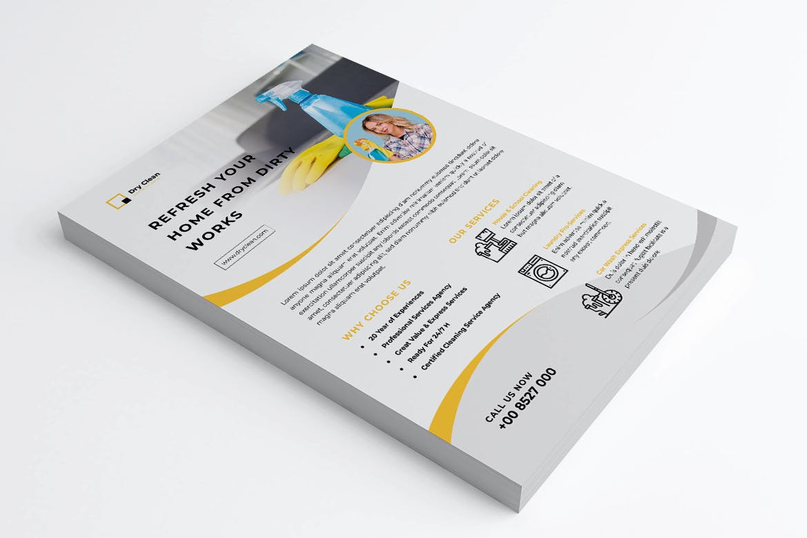 家电清洁上门/家庭家政保洁服务海报传单设计模板 DRYCLEAN Cleaning Services Flyer插图(1)