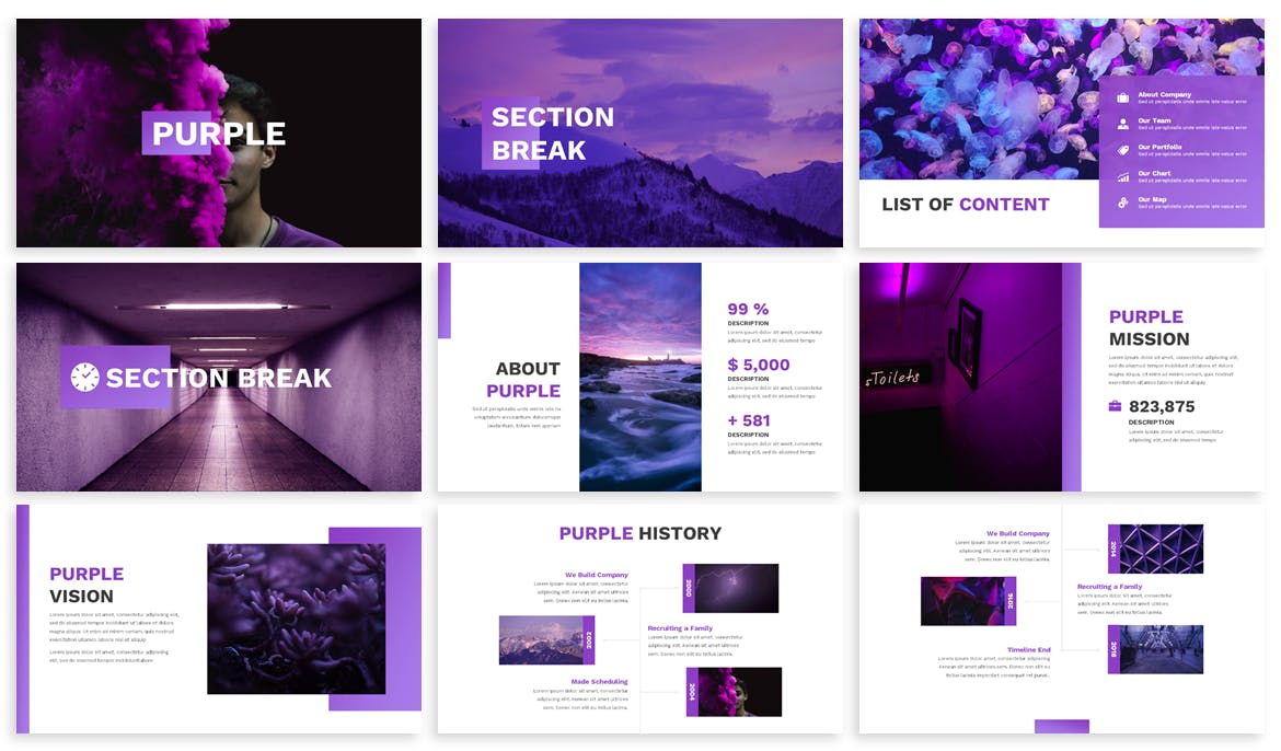 紫色配色风格企业宣讲会公司介绍PPT模板 Purple – Business Powerpoint Template插图(1)