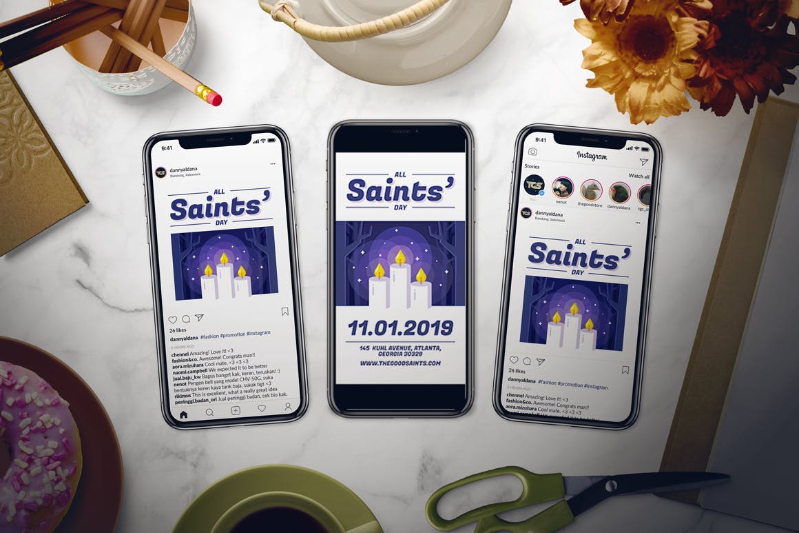 2019年万圣节主题活动海报设计模板 All Saints’ Day Flyer Set插图(2)