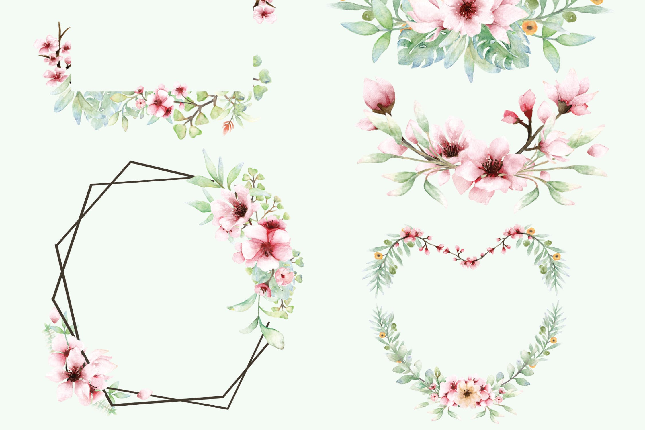 粉色樱花花卉水彩手绘设计套装 Pink Floral – Sakura Watercolor Set插图(7)