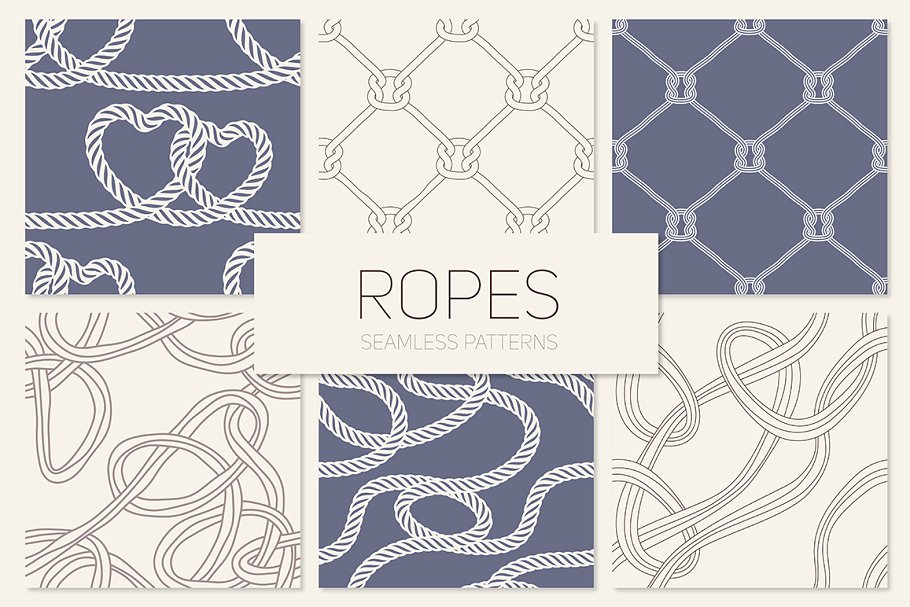 各种形态的绳索图案无缝纹理 Ropes. Seamless Patterns Set插图