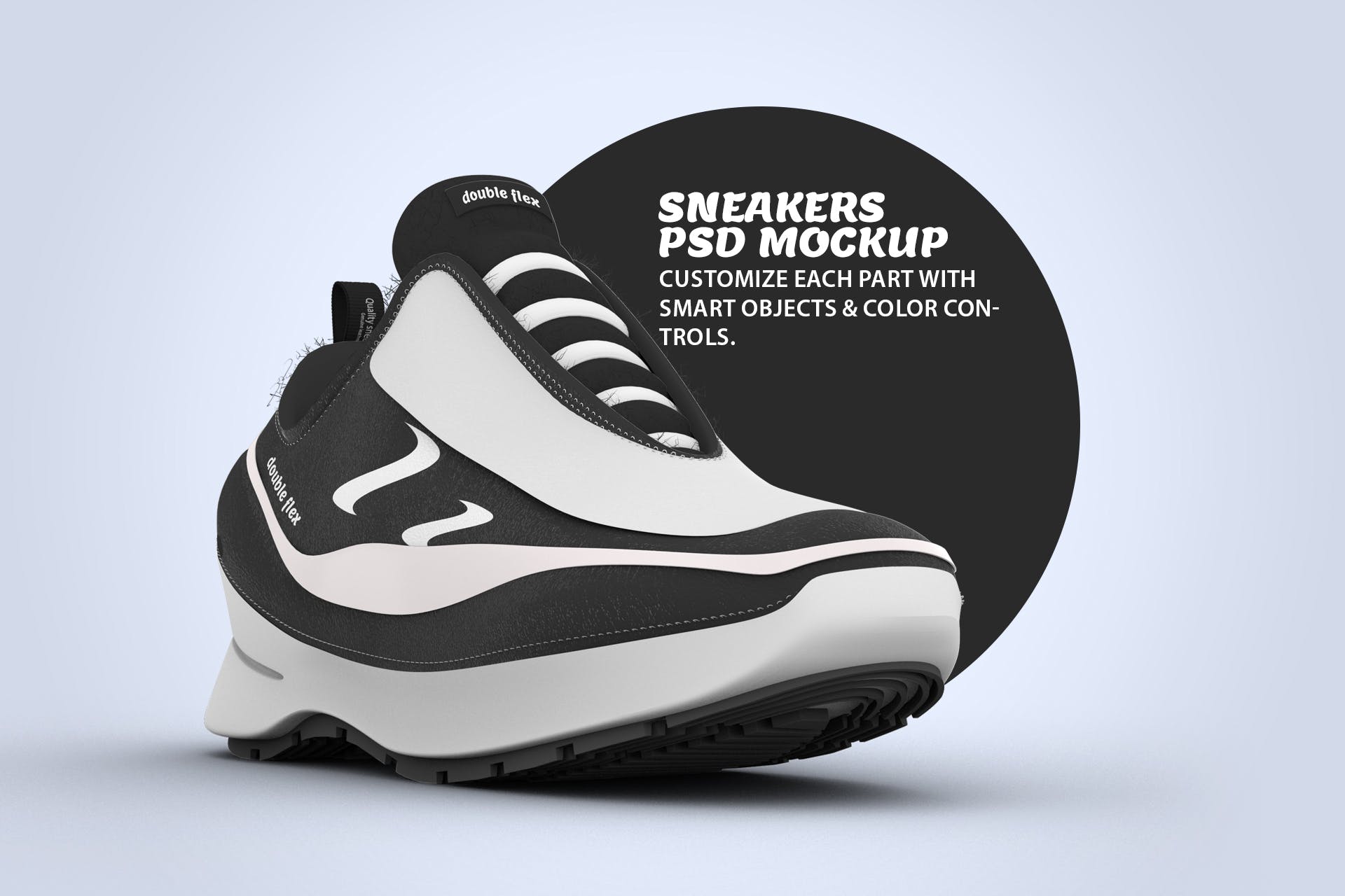 运动鞋外观设计效果预览样机PSD模板 Sneaker Diagonal View PSD Mock-up插图