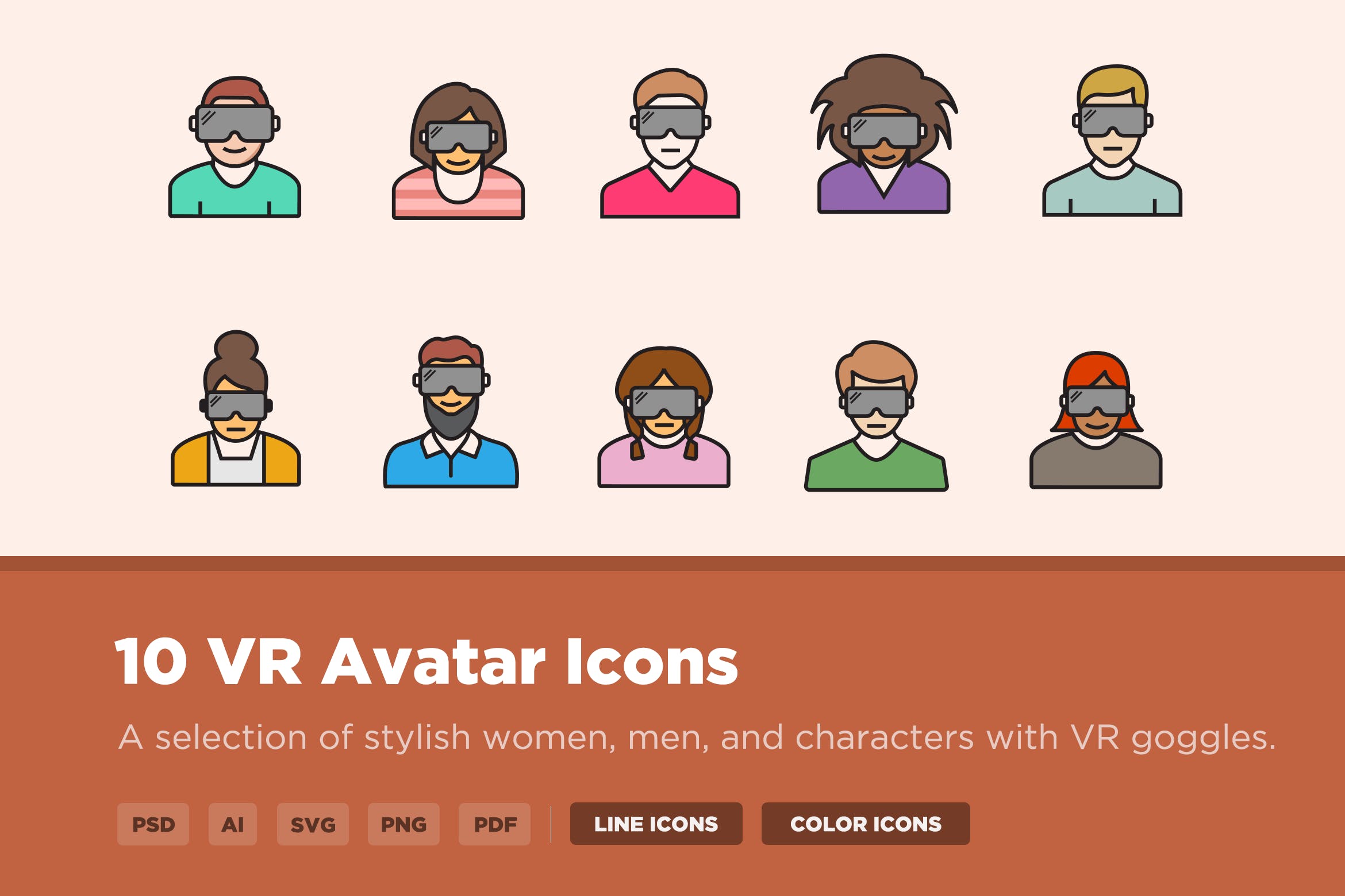 10枚VR虚拟角色头像矢量图标 10 VR Avatar Icons插图