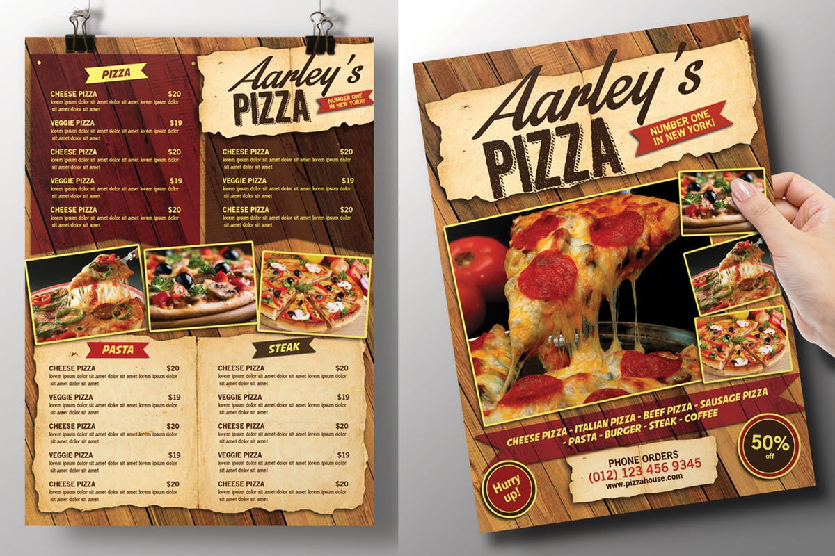 美味披萨品牌菜单传单模板 Pizza Menu Flyer插图