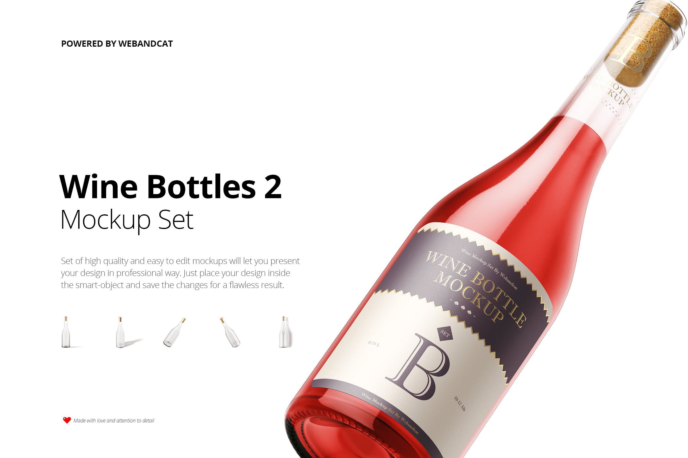 洋酒酒瓶外观设计效果预览样机v2 Wine Bottle Mock-up 2插图