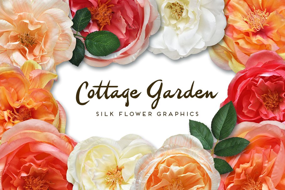 农舍花园绢花剪贴画 Cottage Garden Silk Flowers Graphics插图