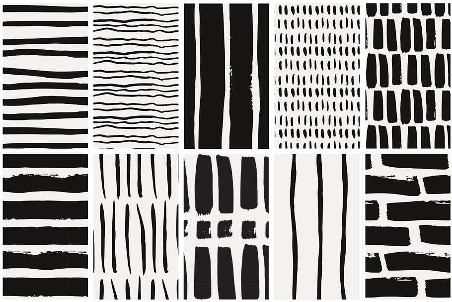 黑白手绘线条纹理 Black & White Brushed Lines Patterns插图(5)