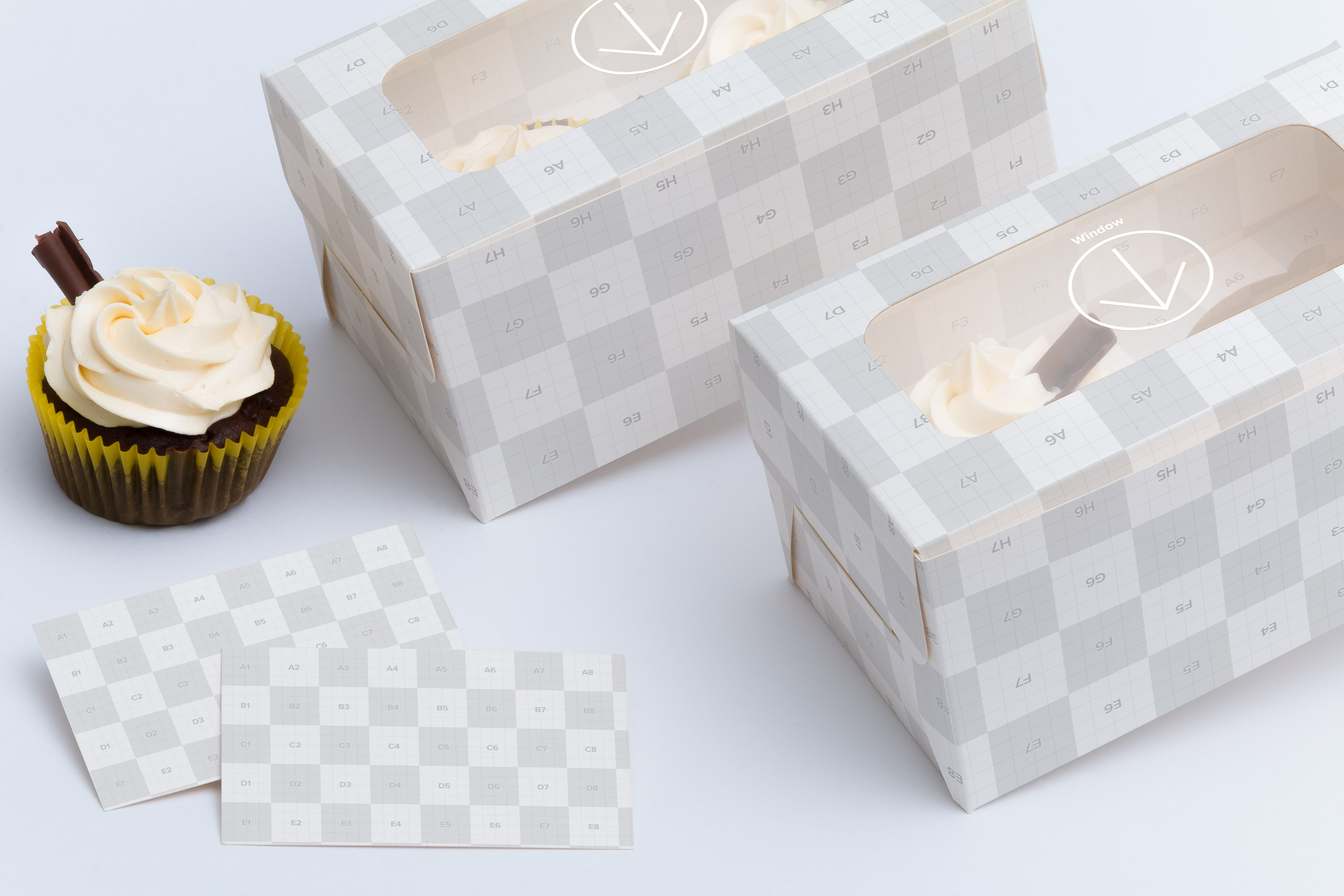 两只装纸杯蛋糕糕点包装盒设计样机04 Two Cupcake Box Mockup 04插图(2)