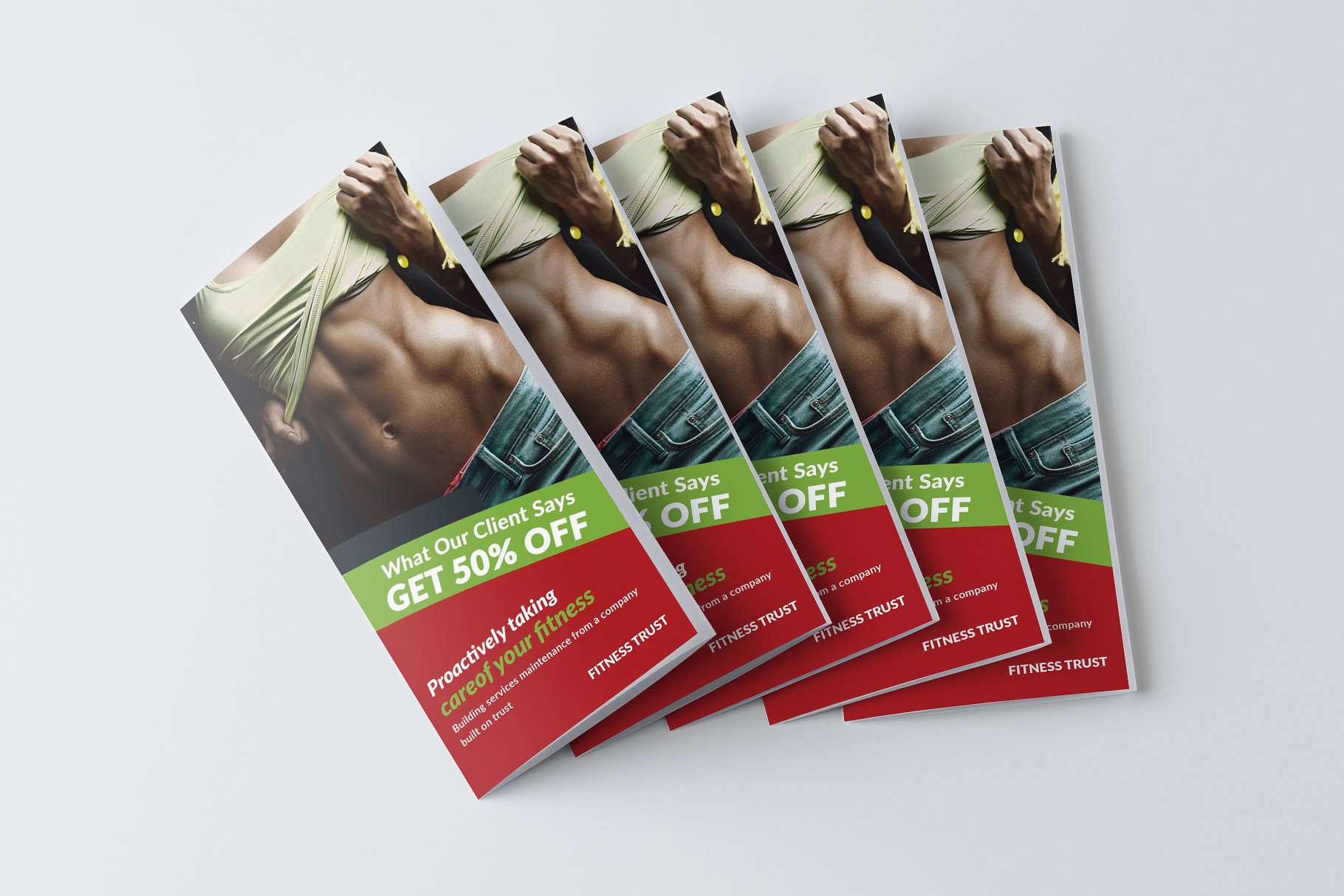 健身俱乐部三折页小册子传单模板 Gym and Fitness trifold Brochures插图(1)