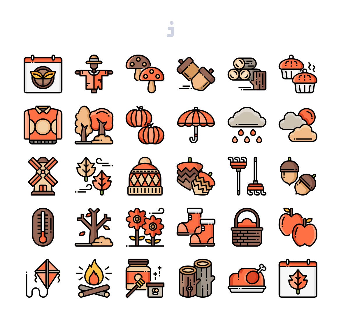 30枚秋天元素矢量图标素材 30 Autumn Season Icons插图(1)