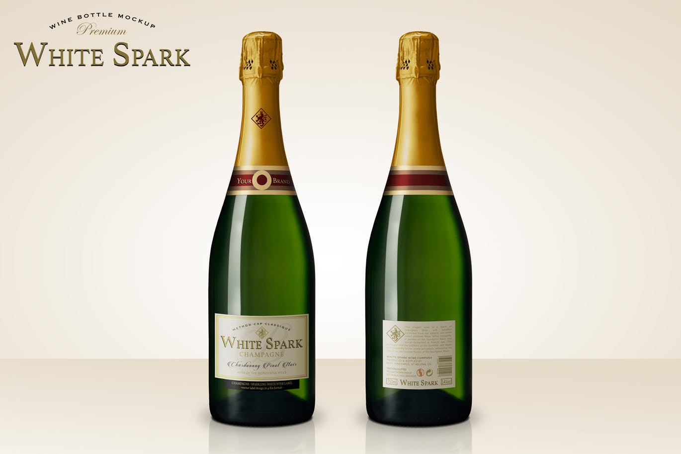 高级香槟酒瓶设计样机模板 Premium Champagne Bottle Mockup插图