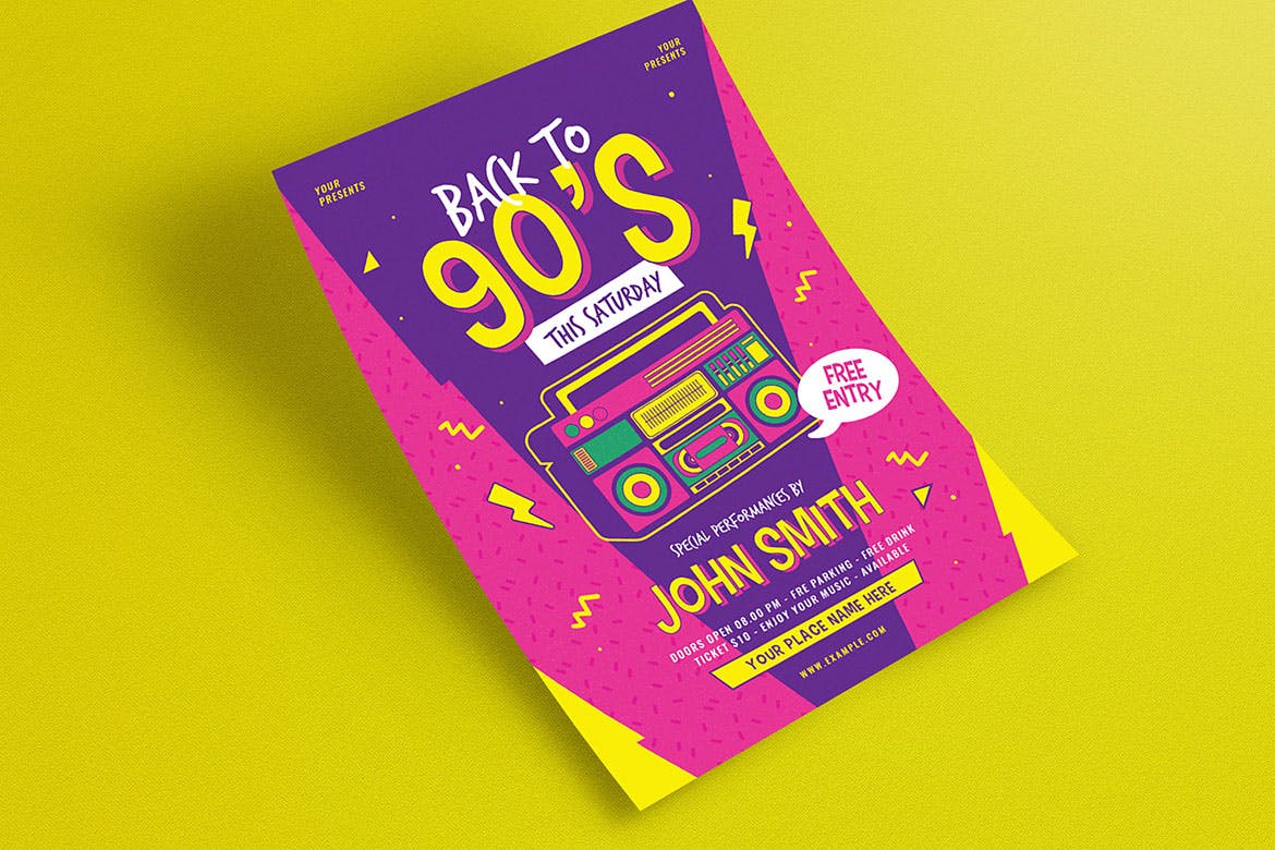 90年代广播音乐主题孟菲斯风格海报传单设计模板 90s Radio Music Flyer插图(3)