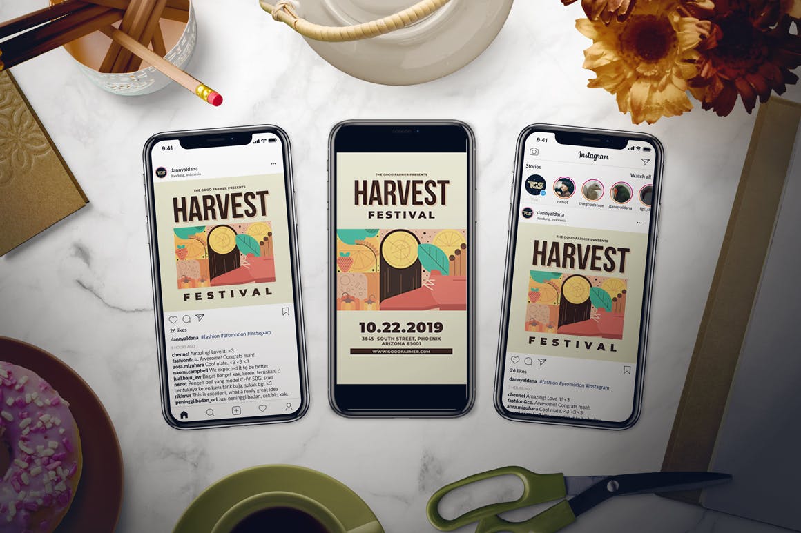秋天丰收主题节日活动海报设计套装 Harvest Festival Flyer Set插图(2)