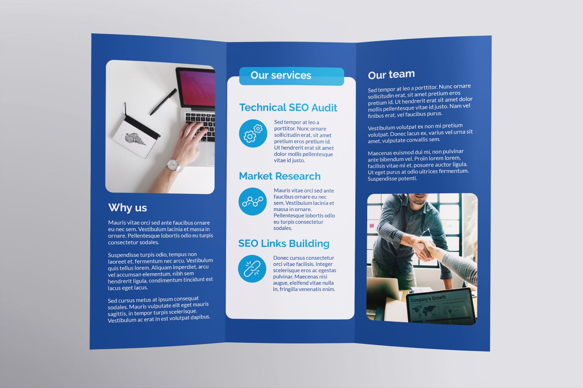 SEO/SEM推广服务企业三折页宣传单设计模板 SEO Agency Brochure Trifold插图(2)