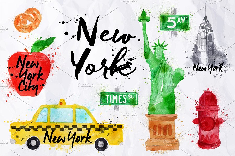 美国纽约特征标志插画 New York Symbols插图(3)
