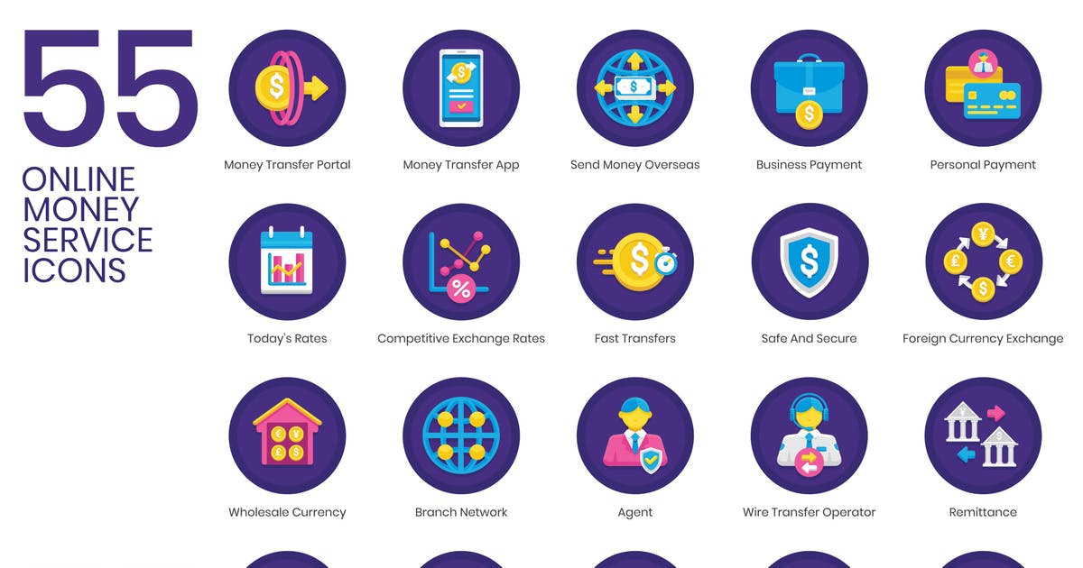 55枚在线金融服务主题图标素材 55 Online Money Service Icons | Orchid Series插图