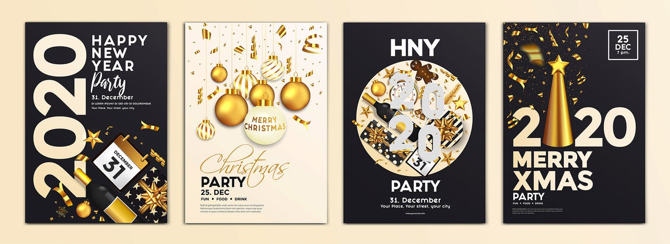 16合1圣诞节/新年主题海报传单设计模板 Set of 16 Christmas and Happy New Year Party Flyer插图(11)