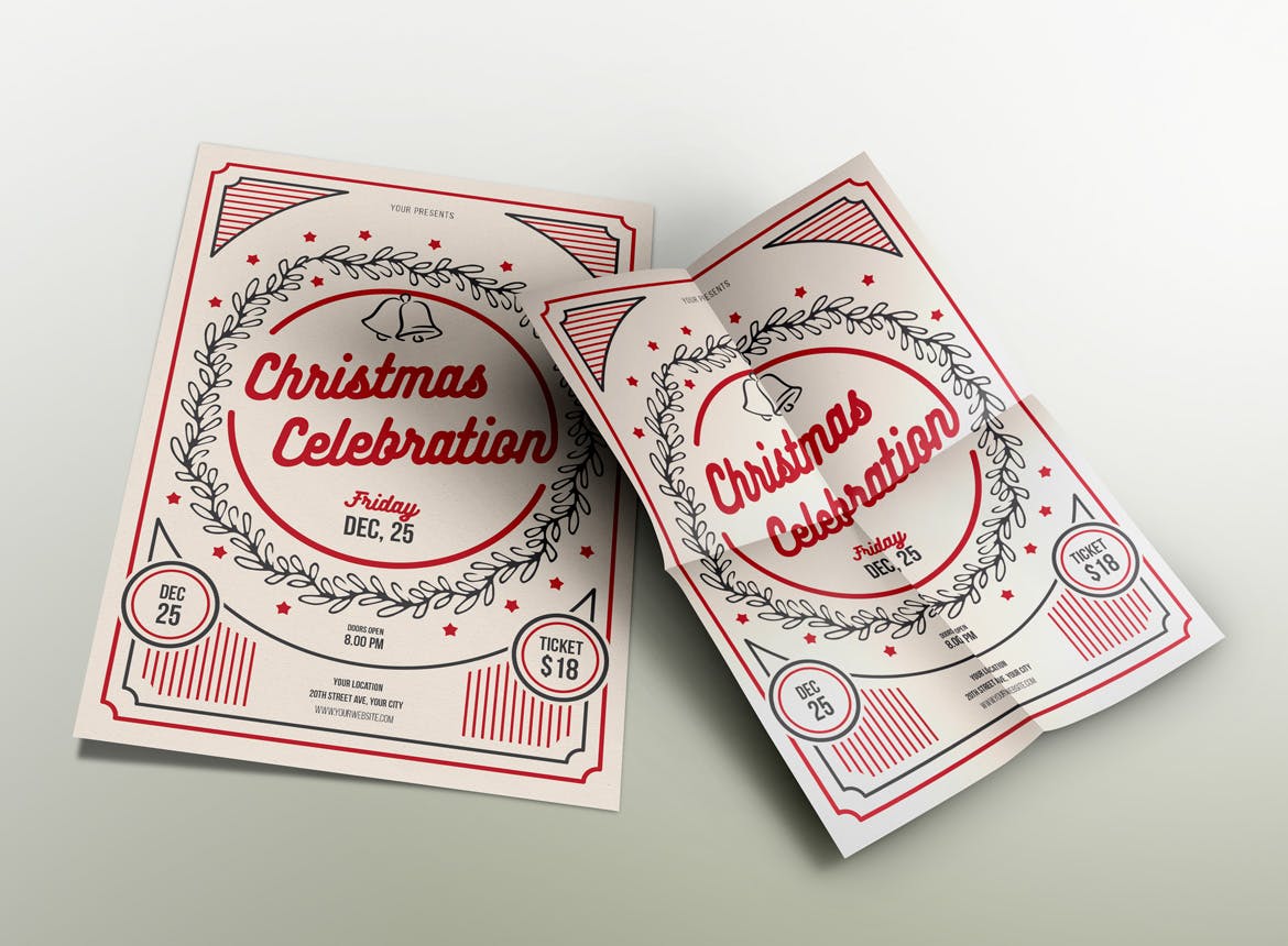 简约经典设计风格圣诞节庆祝活动海报设计模板 Classic Christmas Celebration插图(1)